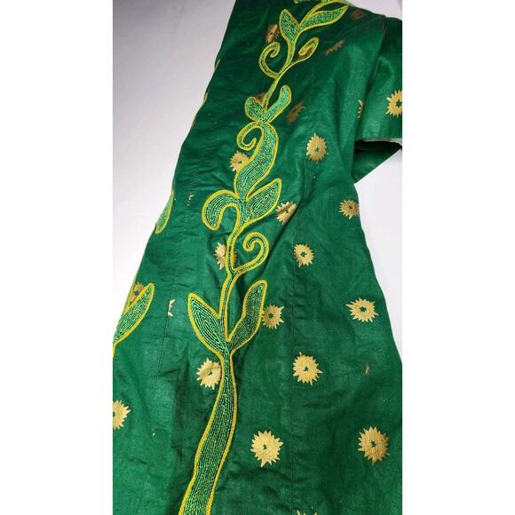 ALPHADI Niamey 36" Chest W. African Embroidered Waist Coat Designer Green Gold - Picture 10 of 16